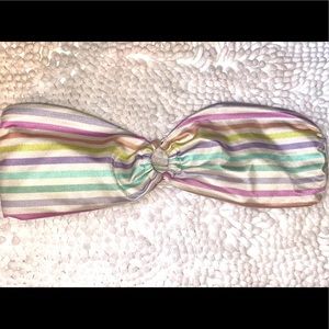LA Hearts Rainbow Stripe Ring Bandeau Bikini Top Size S